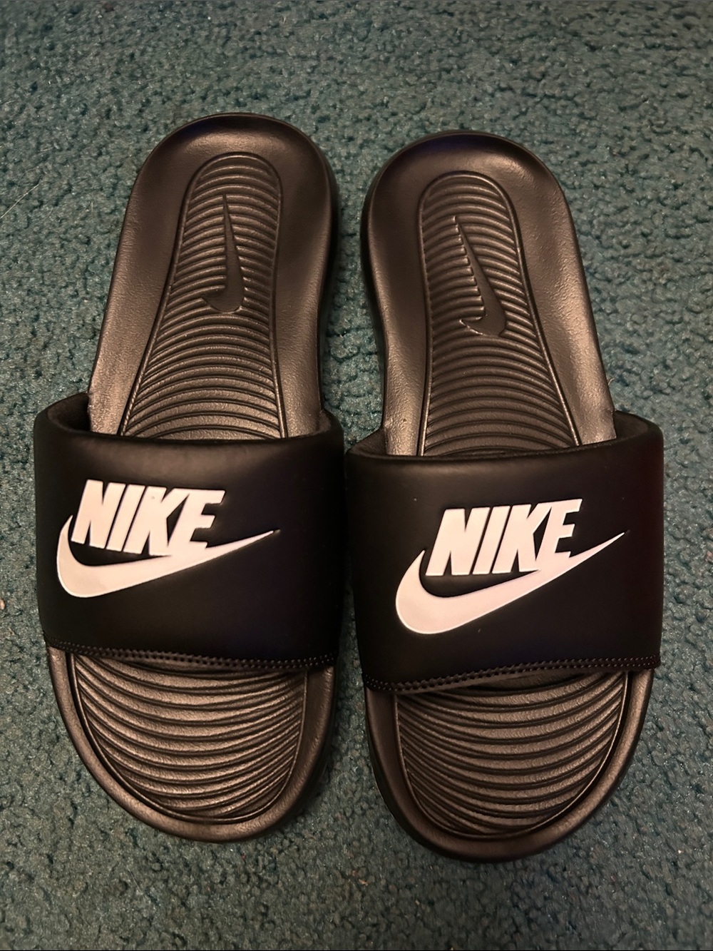 Nike Black Slides with White Logo